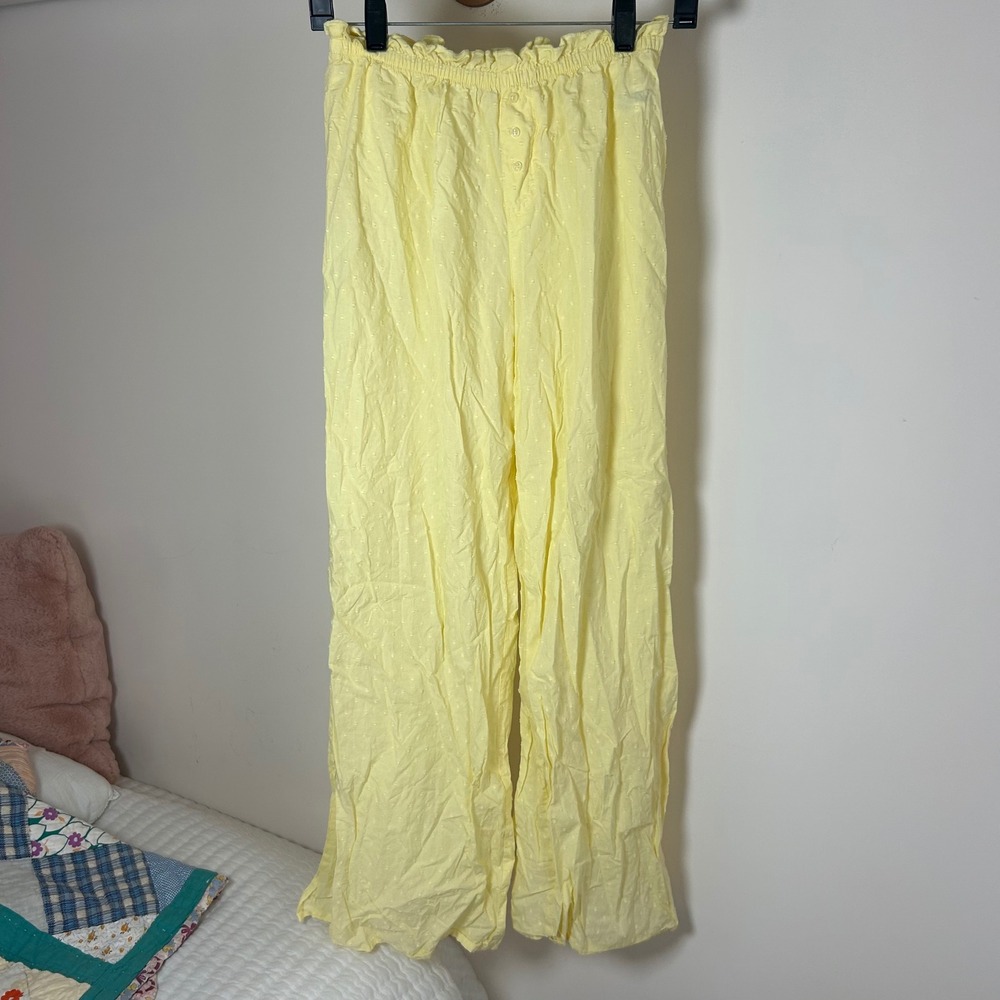 Colsie Yellow Swiss Dot Cotton Pajama Pants XS Wide Leg Paperbag Waist Lounge